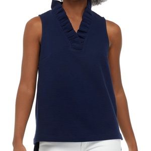 Crown & Ivy Women's Sleeveless Ruffle Neck Top